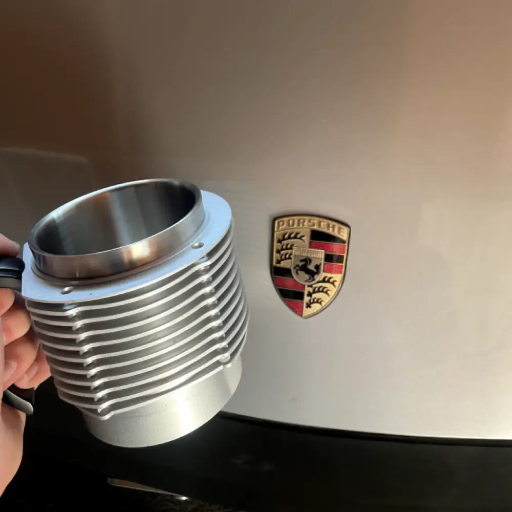 Air-Cooled Engine Finned Coffee Mug | Aluminum Cylinder Mug for Car Enthusiasts | Silver+Black Handle