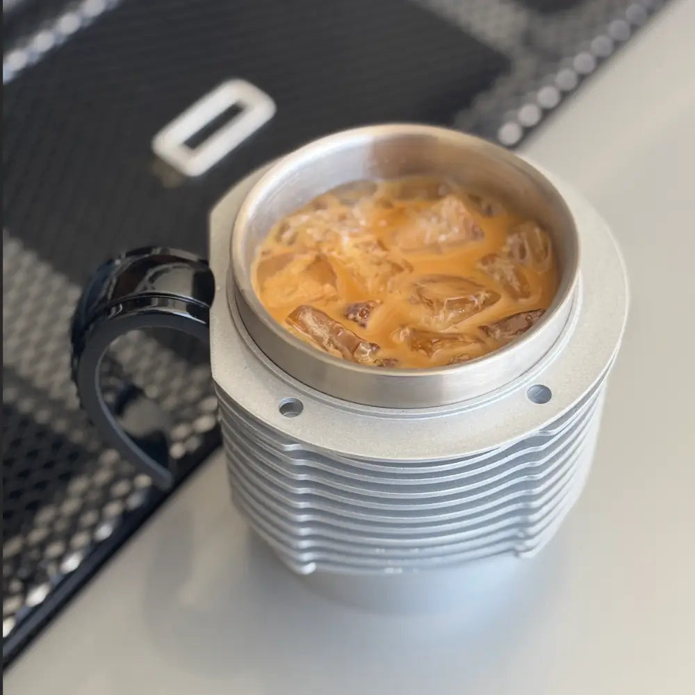 Air-Cooled Engine Finned Coffee Mug | Aluminum Cylinder Mug for Car Enthusiasts | Silver+Black Handle