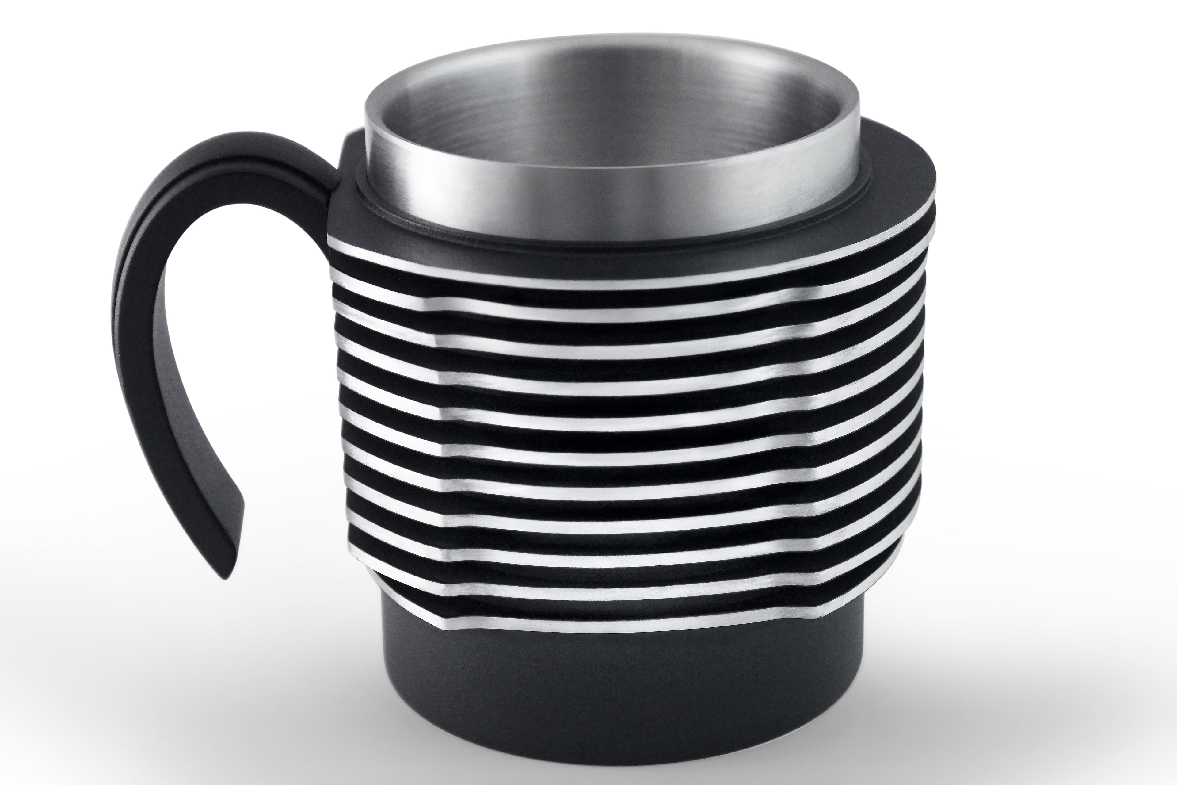 Air-Cooled Engine Finned Coffee Mug | Aluminum Cylinder Mug for Car and motorcycle Enthusiasts | Black+Black Handle