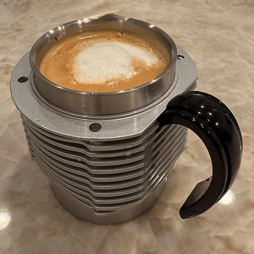 Air-Cooled Engine Finned Coffee Mug | Aluminum Cylinder Mug for Car Enthusiasts | Silver+Black Handle